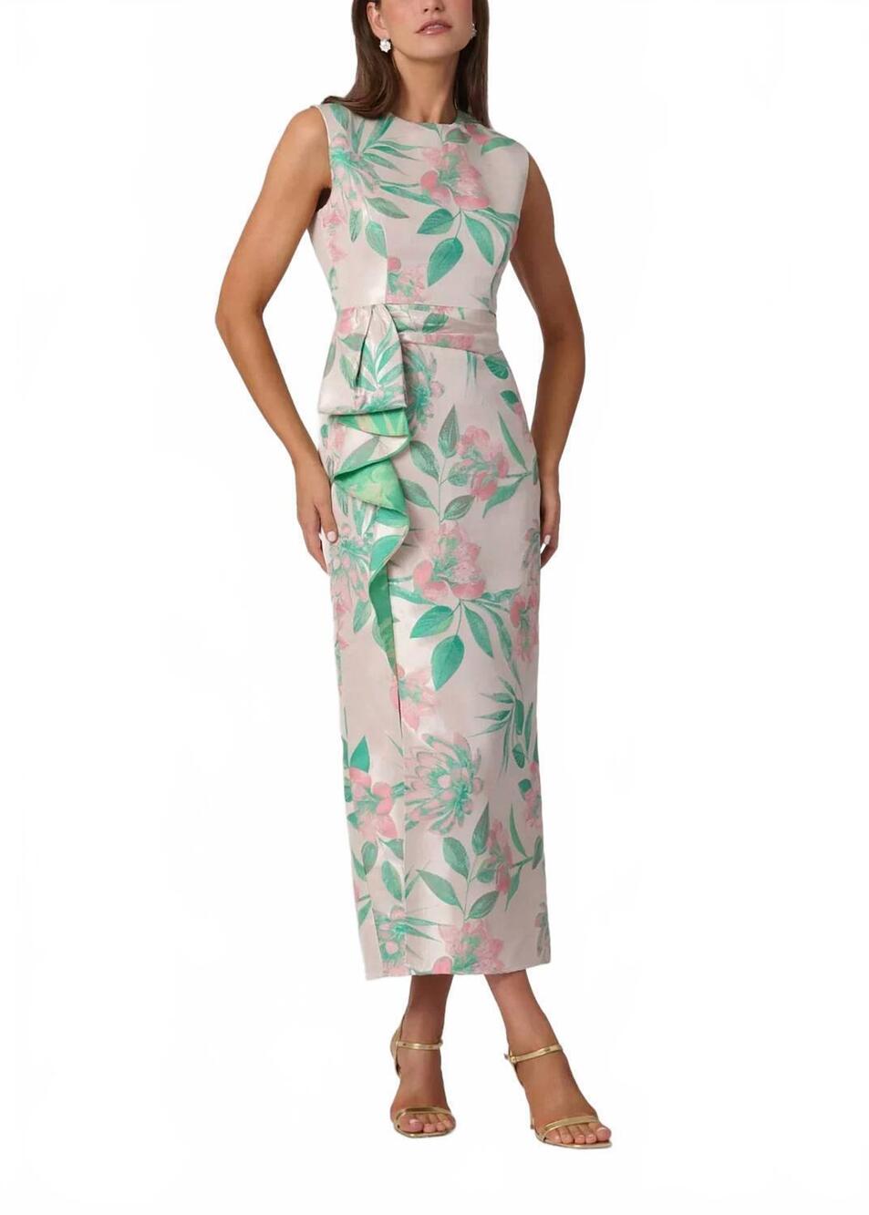 NEW SHOSHANNA silvia midi dress in blush/kelly green